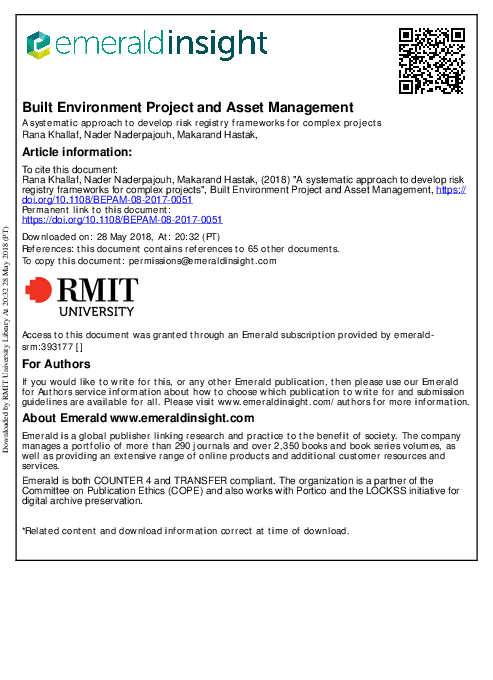 (PDF) Built Environment Project and Asset Management For Authors