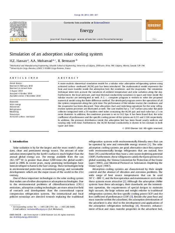 (PDF) Simulation of an adsorption solar cooling system