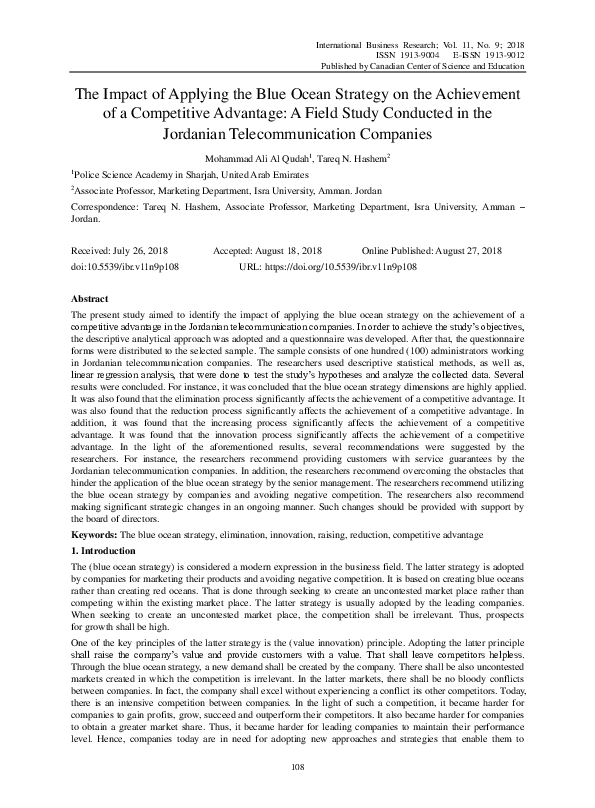 (PDF) The Impact of Applying the Blue Ocean Strategy on the Achievement