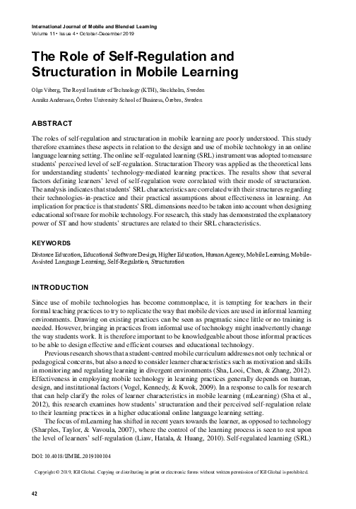 (PDF) The Role of Self-Regulation and Structuration in Mobile Learning