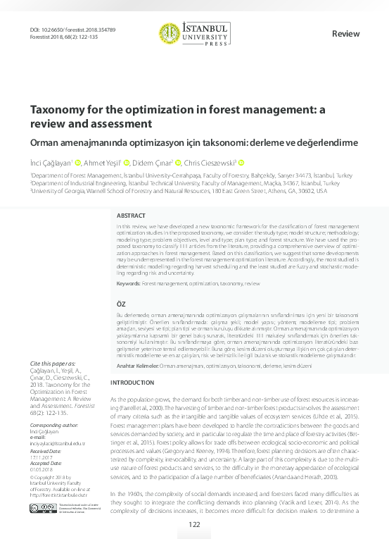 (PDF) Taxonomy for the Optimization in Forest Management: A Review and ...