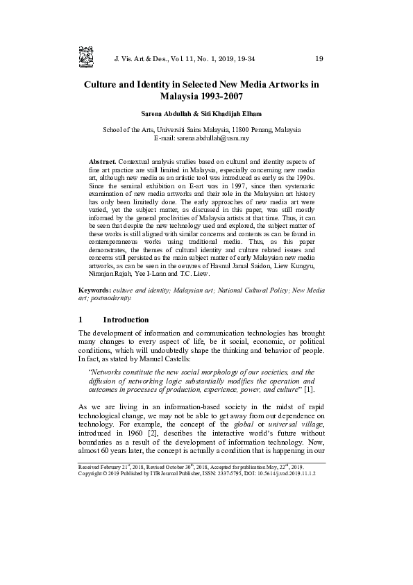 (PDF) Culture and Identity in Selected New Media Artworks in Malaysia