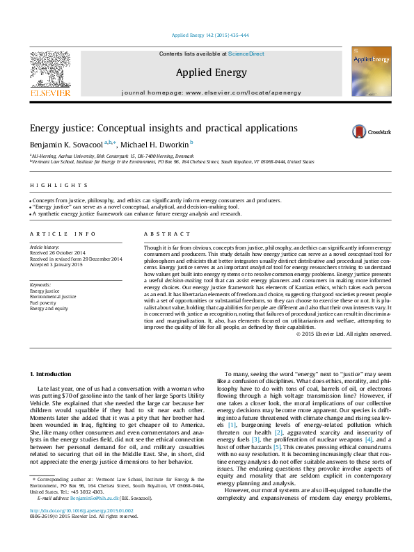 (PDF) Energy justice Conceptual insights and practical applications