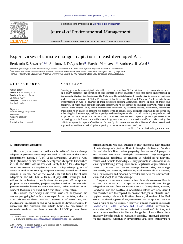 (PDF) Expert views of climate change adaptation in least developed Asia