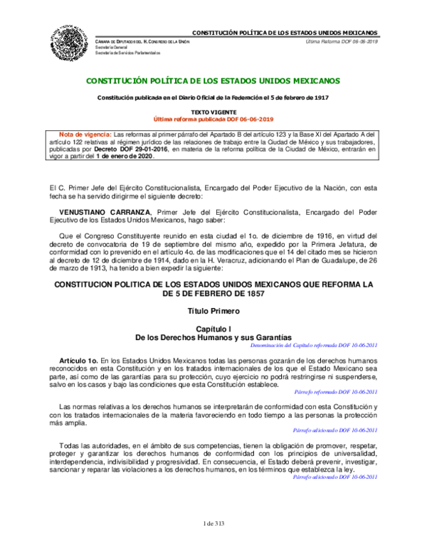(PDF) CONSTITUCIÓN POLÍTICA DE LOS ESTADOS UNIDOS MEXICANOS 2019
