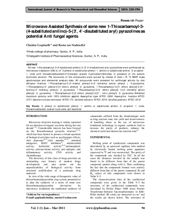(PDF) Microwave Assisted Synthesis of some new 1-Thiocarbamoyl-3- (4 ...