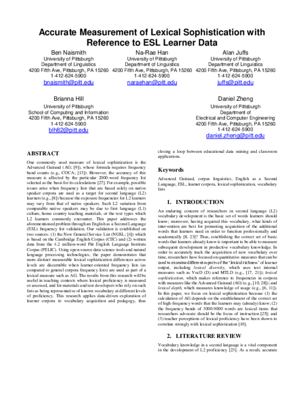 (PDF) Accurate Measurement of Lexical Sophistication with Reference to ...