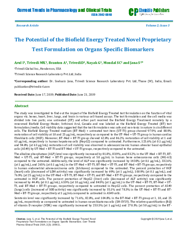 (PDF) The Potential of the Biofield Energy Treated Novel Proprietary ...