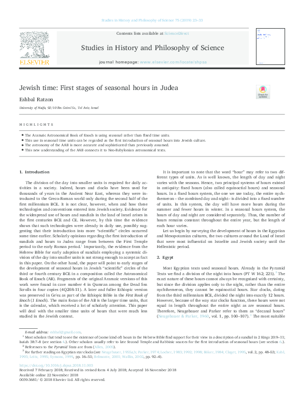 Jewish Time: First Stages of Seasonal Hours in Judea