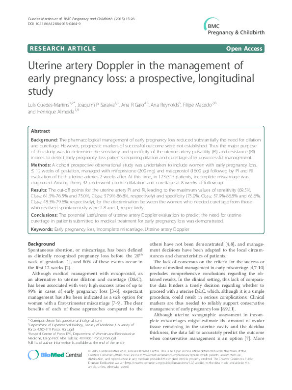 (PDF) Uterine artery Doppler in the management of early pregnancy loss ...