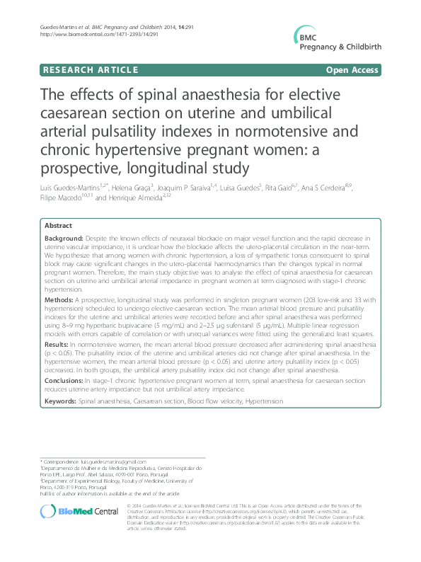 (PDF) The effects of spinal anaesthesia for elective