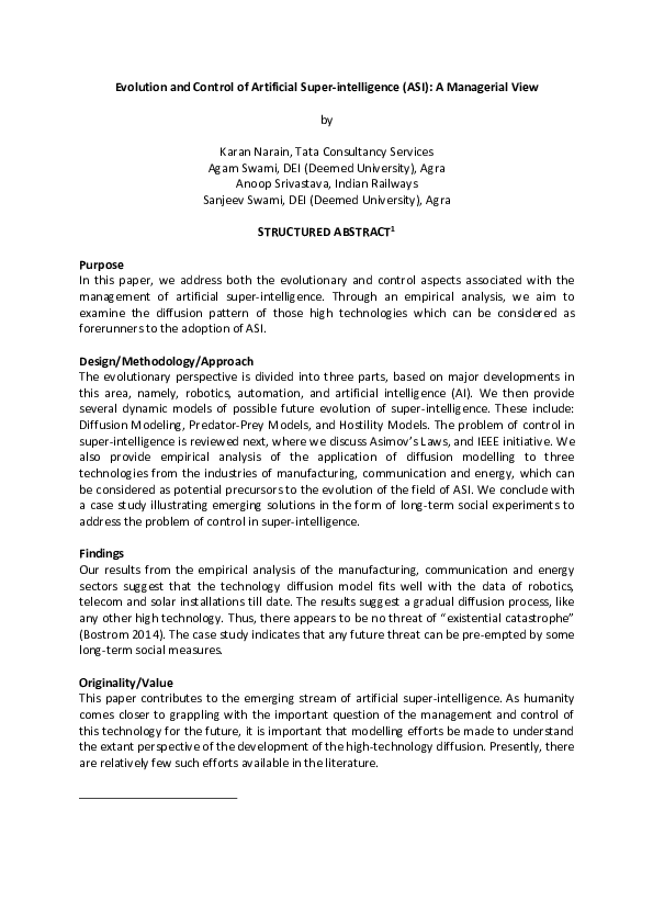 (DOC) Evolution and Control of Artificial Super-intelligence (ASI): A ...