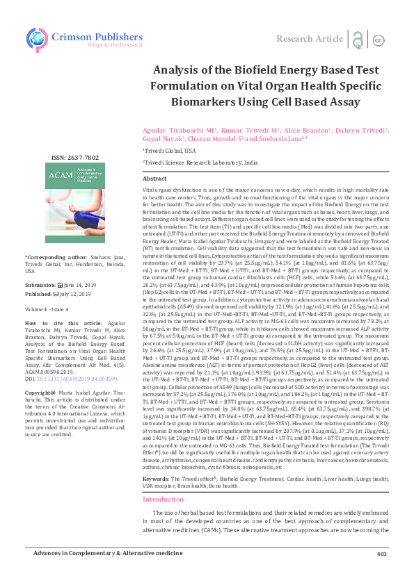 (PDF) Analysis of the Biofield Energy Based Test Formulation on Vital ...