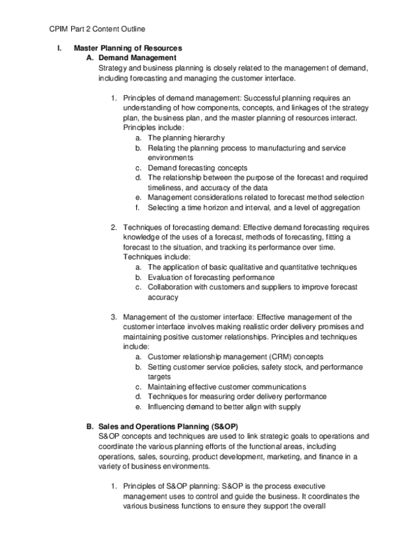 (DOC) CPIM Part 2 Content Outline