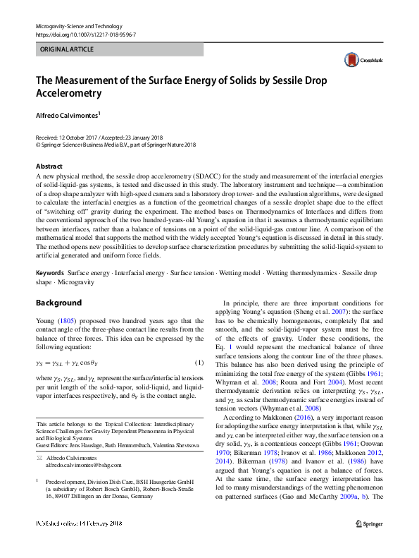(PDF) The Measurement of the Surface Energy of Solis by Sessile Drop