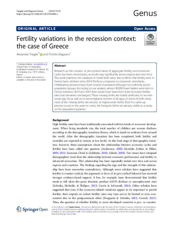 (PDF) Fertility variations in the recession context the case of Greece