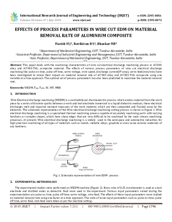 (PDF) IRJET- EFFECTS OF PROCESS PARAMETERS IN WIRE CUT EDM ON MATERIAL ...