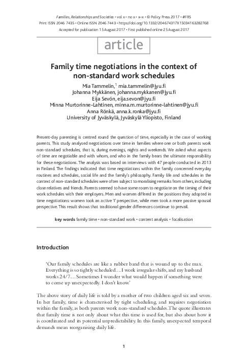 (PDF) Family time negotiations in the context of non-standard work ...