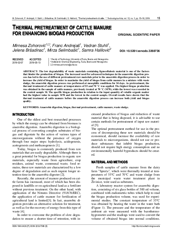 (PDF) THERMAL PRETREATMENT OF CATTLE MANURE FOR ENHANCING BIOGAS PRODUCTION