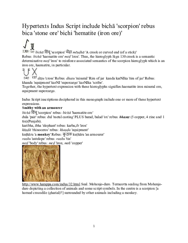 (PDF) Hypertexts Indus Script include bichā 'scorpion' rebus bica ...