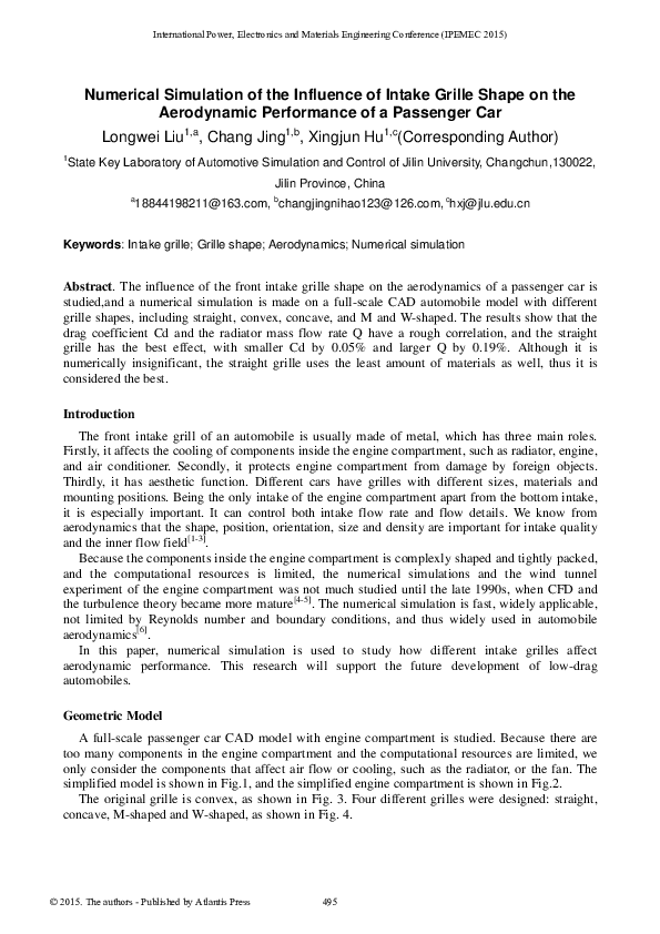 (PDF) Numerical Simulation of the Influence of Intake Grille Shape on ...