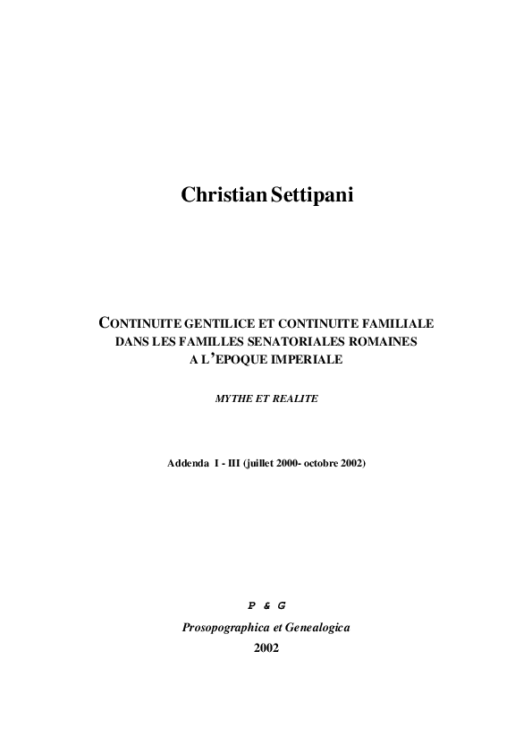 (PDF) Christian Settipani CONTINUITE GENTILICE ET CONTINUITE FAMILIALE