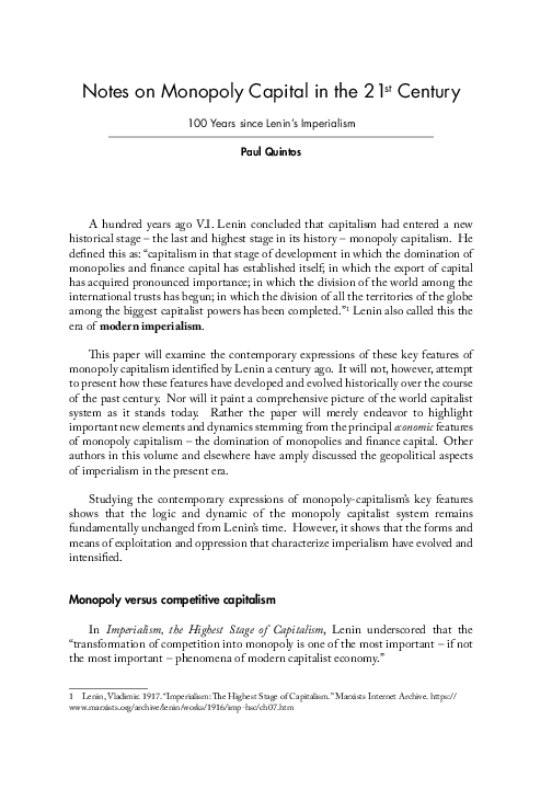 First page of “Notes on Monopoly Capital in the 21 st Century”