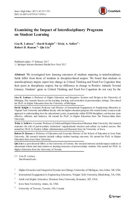 (PDF) Examining the Impact of Interdisciplinary Programs on Student ...