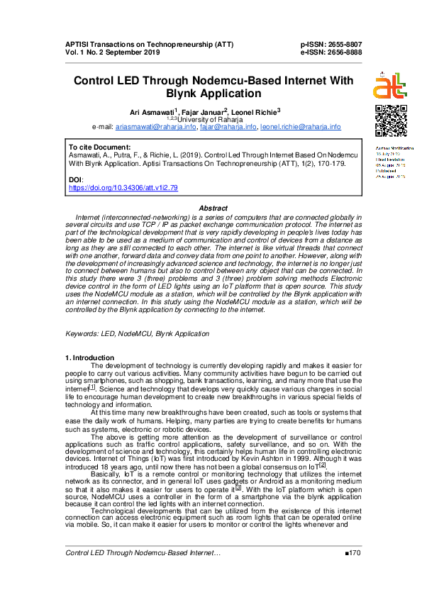 (PDF) Control Led Through Internet Based On Nodemcu With Blynk Application