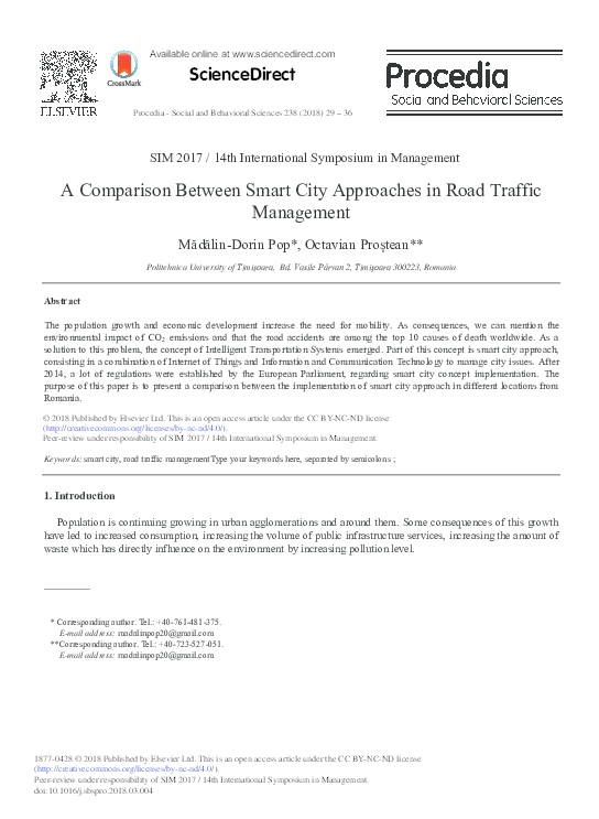 (PDF) A Comparison Between Smart City Approaches in Road Traffic Management