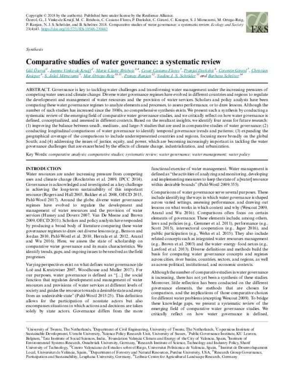 (PDF) Comparative studies of water governance: a systematic review