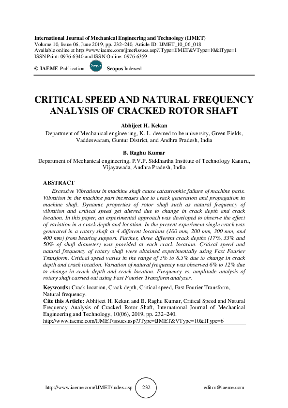 (PDF) CRITICAL SPEED AND NATURAL FREQUENCY ANALYSIS OF CRACKED ROTOR SHAFT