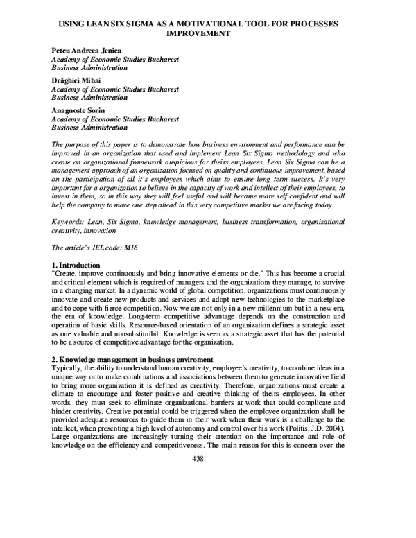 (PDF) Using Lean Six Sigma As A Motivational Tool For Processes Improvement