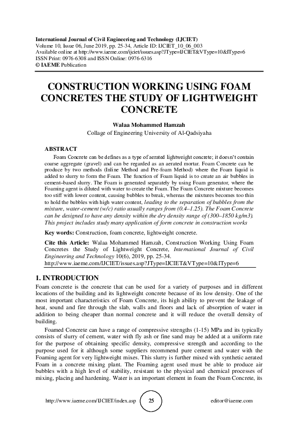 (PDF) CONSTRUCTION WORKING USING FOAM CONCRETES THE STUDY OF