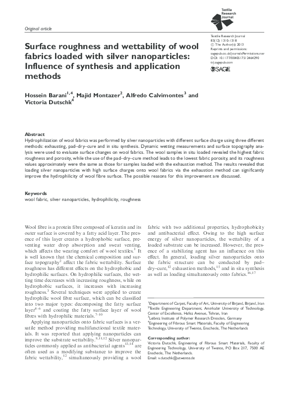 (PDF) Surface roughness and wettability of wool fabrics loaded with ...