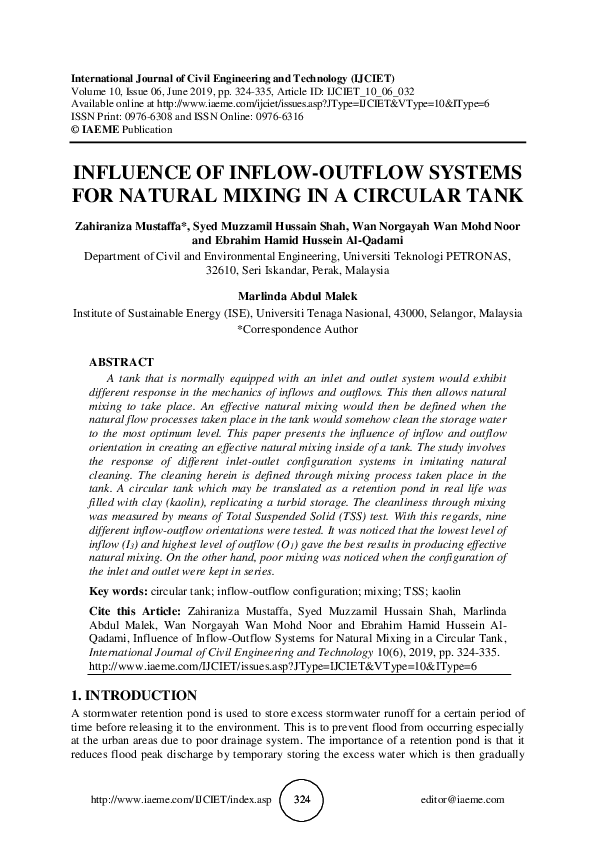 (PDF) INFLUENCE OF INFLOW-OUTFLOW SYSTEMS FOR NATURAL MIXING IN A ...