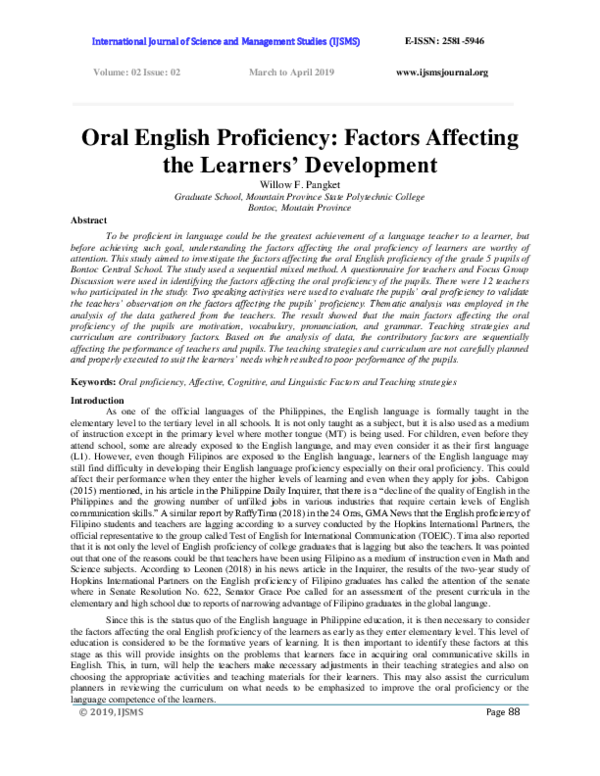 (PDF) Oral English Proficiency: Factors Affecting the Learners' Development