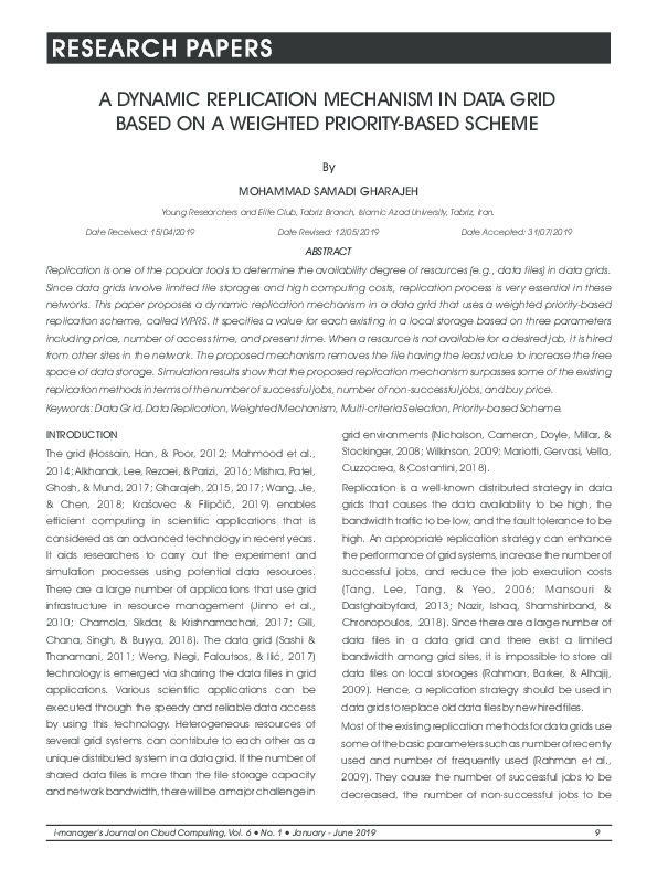 (PDF) A Dynamic Replication Mechanism in Data Grid Based on a Weighted ...