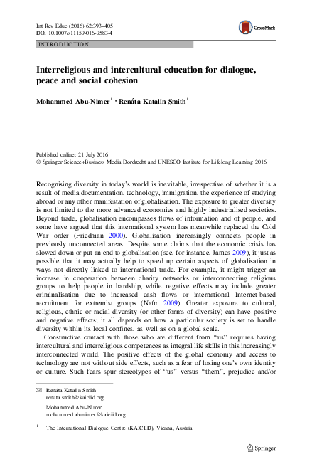 (PDF) Interreligious and intercultural education for dialogue, peace ...