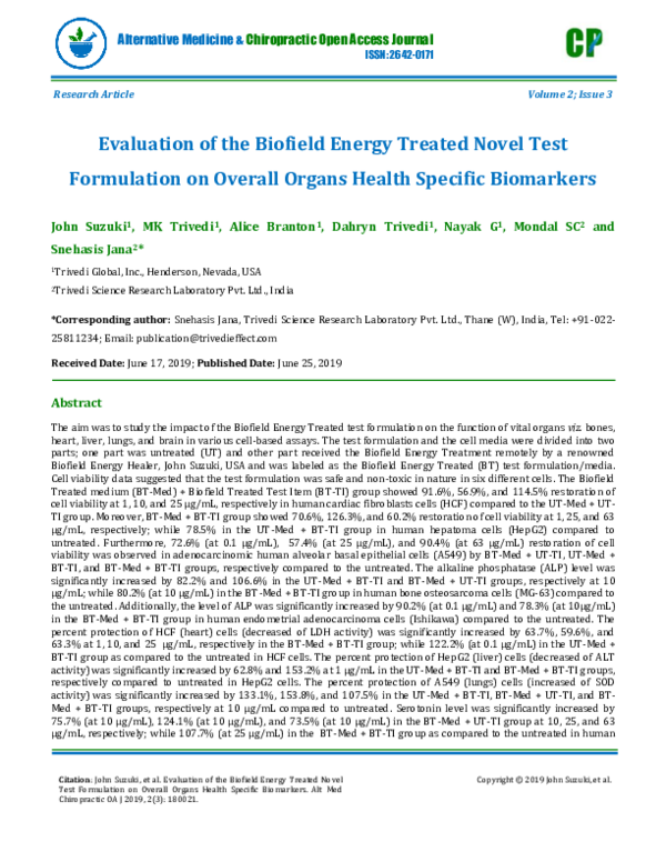 (PDF) Evaluation of the Biofield Energy Treated Novel Test Formulation ...