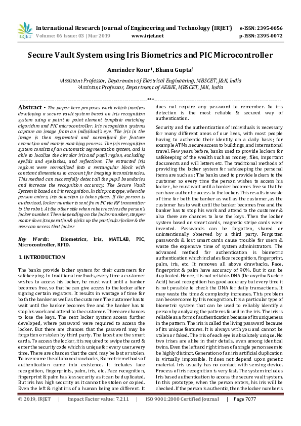 (PDF) IRJET- Secure Vault System using Iris Biometrics and PIC ...