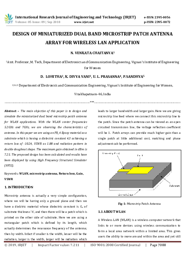 (PDF) IRJET- DESIGN OF MINIATURIZED DUAL BAND MICROSTRIP PATCH ANTENNA ...