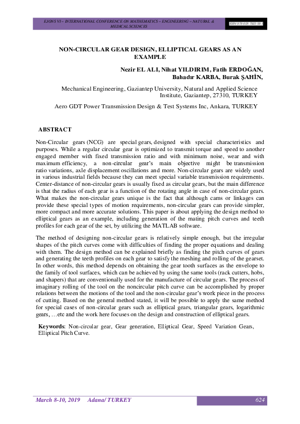 (PDF) NONCIRCULAR GEAR DESIGN, ELLIPTICAL GEARS AS AN EXAMPLE nihat