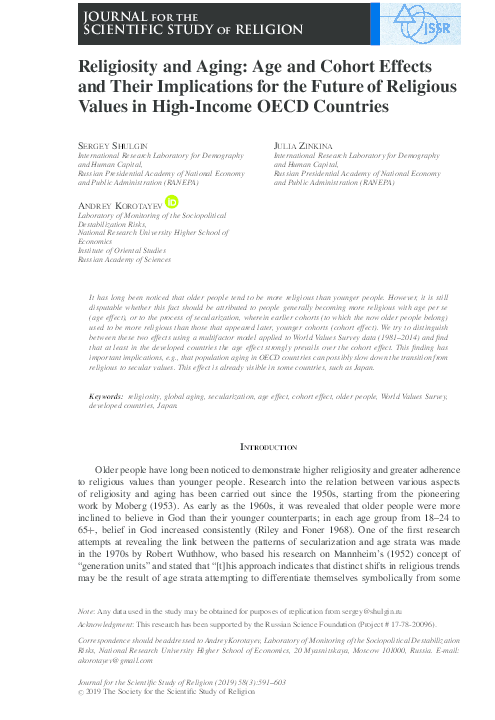(PDF) Religiosity and aging // Journal for the Scientific Study of ...