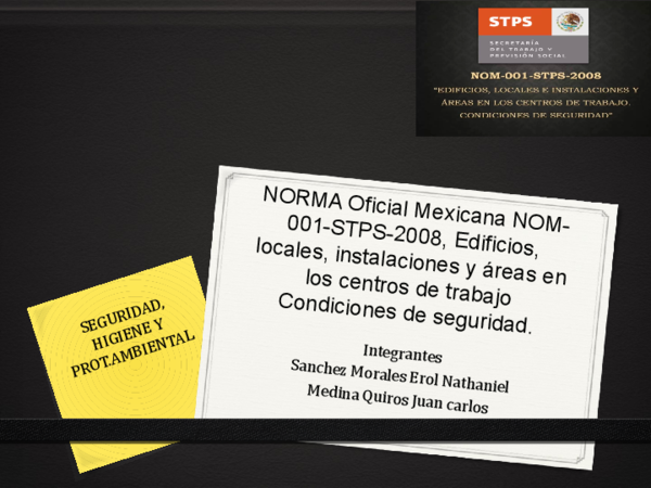 (PPT) NORMA Oficial Mexicana NOM 001 STPS 2008, Edificios, locales