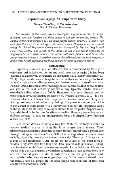 (PDF) Happiness and Aging: A Comparative Study