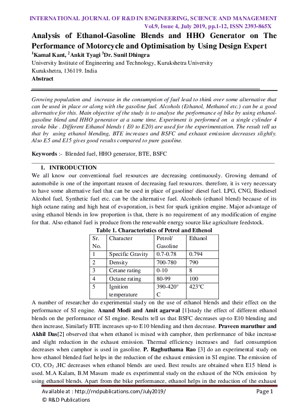 (PDF) Analysis of Ethanol-Gasoline Blends and HHO Generator on The ...