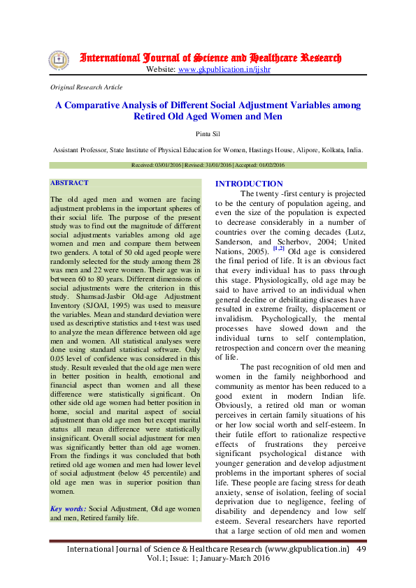 (PDF) A Comparative Analysis of Different Social Adjustment Variables ...