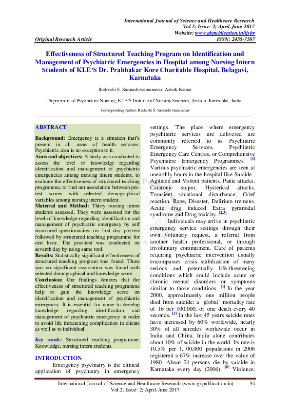 (PDF) Effectiveness of Structured Teaching Program on Identification ...