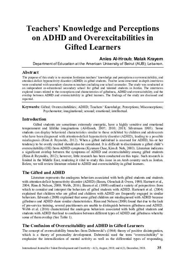 (PDF) Teachers' Knowledge and Perceptions on ADHD and